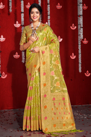 Dusky Yellow Organza Saree