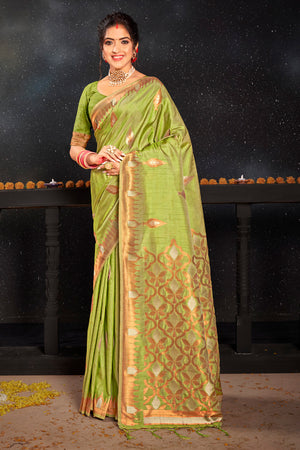 Parrot Green Silk Saree