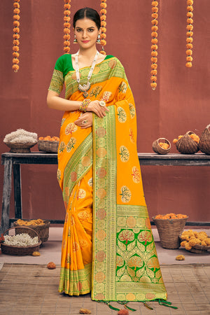 Marigold Yellow Banarasi Saree