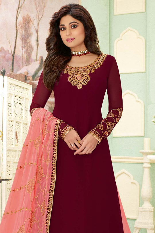 Garnet Red Designer Salwar Suit With Gharara salwar suit