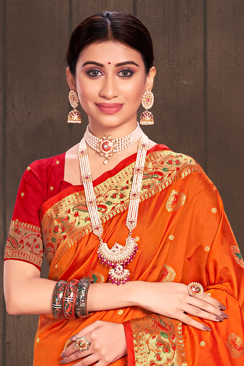 Buy Cantaloupe Orange Paithani Silk Saree 99891 Online Karagiri