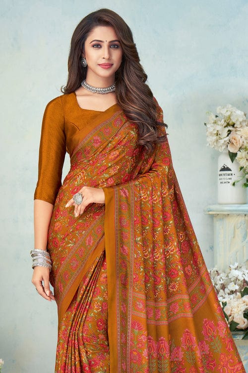 Chrome Yellow Satin Crepe Saree designer saree