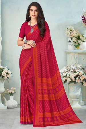 Crimson Red Satin Crepe Saree