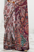 Grey Brown Satin Saree With Blouse Piece satin silk sarees online