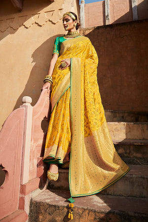 Aurolin Yellow Satin Silk Saree