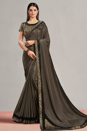 Chamoisee Brown Satin Silk Saree