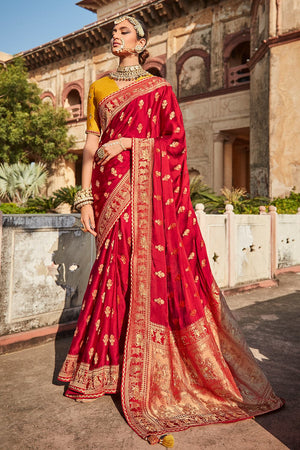 Crimson Red Satin Silk Saree