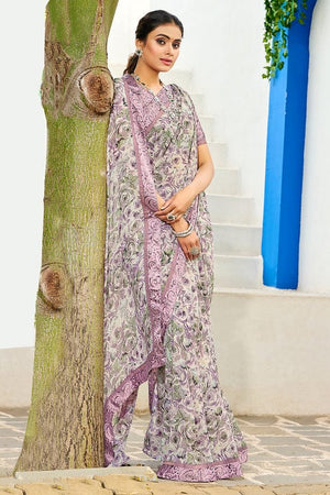Daisy White Satin Silk Saree