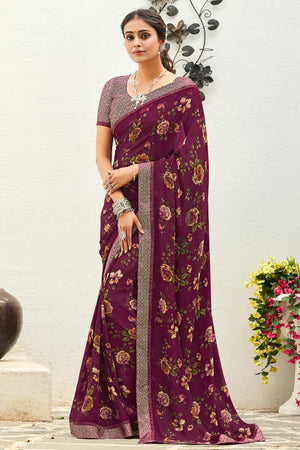 Fandango Purple Satin Silk Saree
