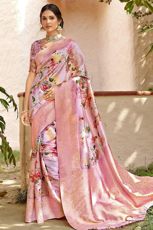 Flamingo Pink Satin Silk Saree