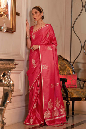 Mandy Red Satin Print Saree