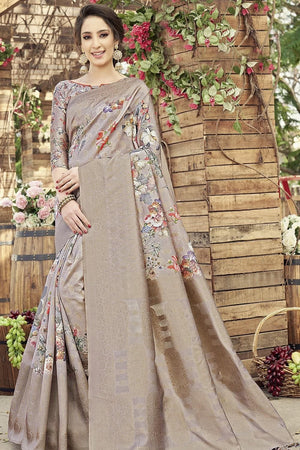 Mink Grey Satin Silk Saree