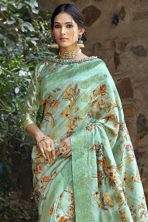 Mint Green Satin Silk Saree