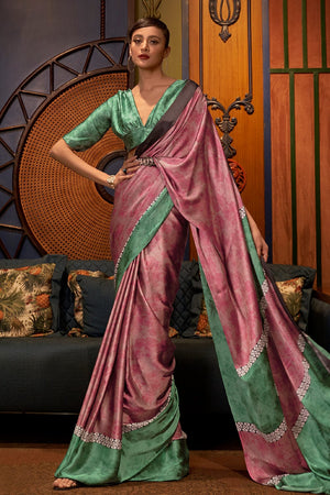 Mulberry Purple Satin Print Saree
