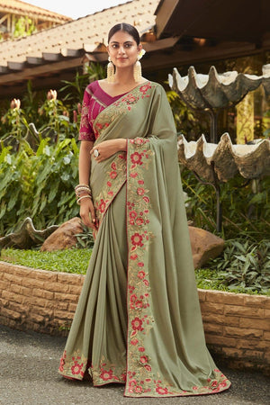 Pista Satin Silk Saree
