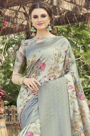 Pistachio Green Sati N Silk Saree