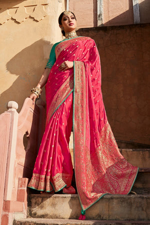 Punch Pink Satin Silk Saree