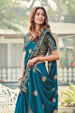 Sapphire Blue Satin Silk Saree