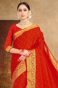 Scarlet Red Satin Silk Saree Scarlet Red Satin Silk Saree