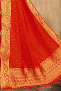 Scarlet Red Satin Silk Saree Scarlet Red Satin Silk Saree