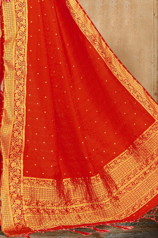 Scarlet Red Satin Silk Saree Scarlet Red Satin Silk Saree