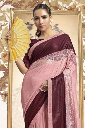 Soft Berry Pink Embellished Satin Silk Saree