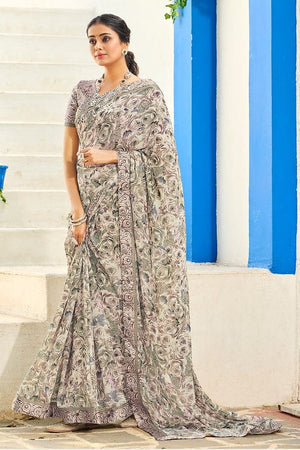 Whisper Grey Satin Silk Saree