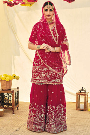 Peoney Pink Sharara Suit (Semi-Stitched)
