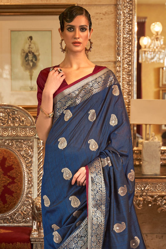 Admiral Blue Silk Saree fancy saree