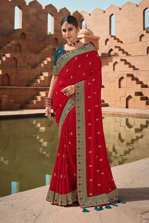 Bright Red Silk Saree