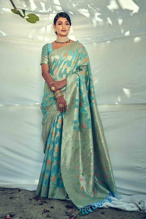 Brunnera Blue Silk Saree