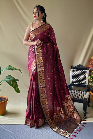 Burgundy Silk Saree