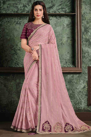 Canation Pink Silk Saree