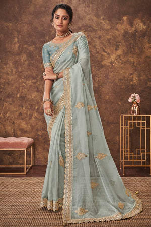 Celestial Blue Silk Saree