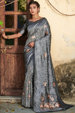 Charcoal Grey Silk Saree