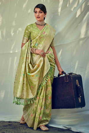 Chartreuse Green Silk Saree