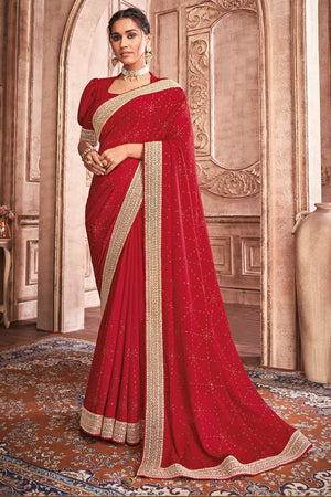 Cherry Red Silk Saree
