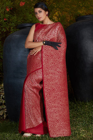 Crimson Red Silk Saree