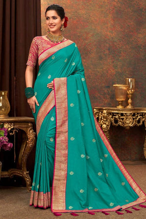 Cyan Blue Silk Saree