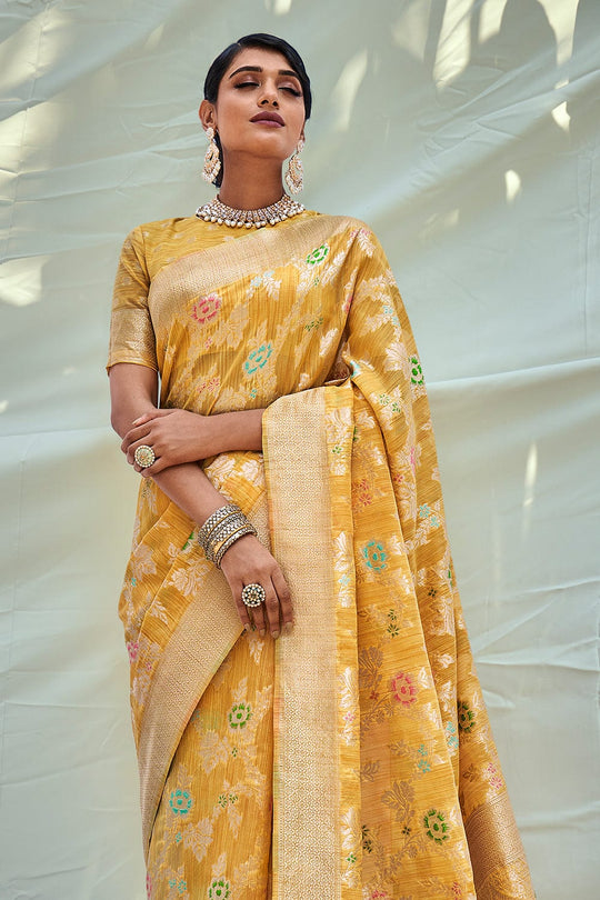 Daisy Yellow Silk Saree silk saree online