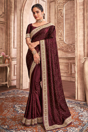 Dark Maroon Silk Saree