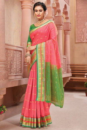 Fiery Rose Pink Silk Saree