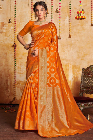 Fire Yellow Silk Saree