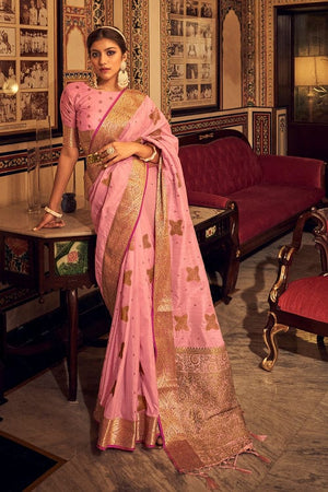 Flamingo Pink Silk Saree