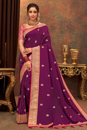 French Violet Silk Saree