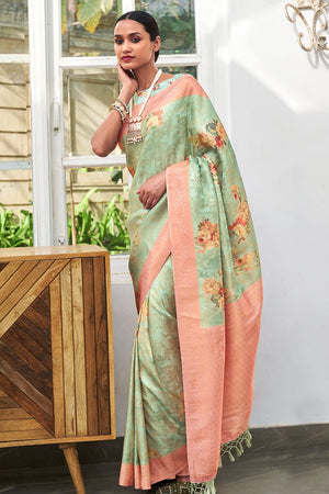Hydrangea Green Silk Saree