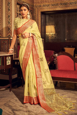 Lemon Yellow Silk Saree
