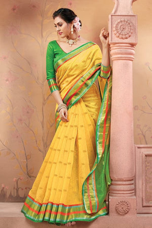 Lemon Yellow Silk Saree