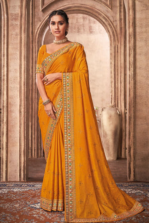 Mustard Yellow Silk Saree