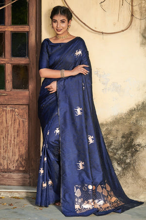 Navy Blue Silk Saree